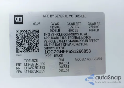 2025 Chevrolet Express Cargo Rwd 3500 Extended Wheelbase Wt from USA, damaged, VIN 1GCZGHFP6S1266853